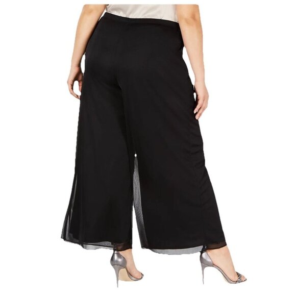 MSK Palazzo Pants Plus Size 3X Sheer Mesh Wide Leg Flowy Black Lined Elastic New - Picture 3 of 6